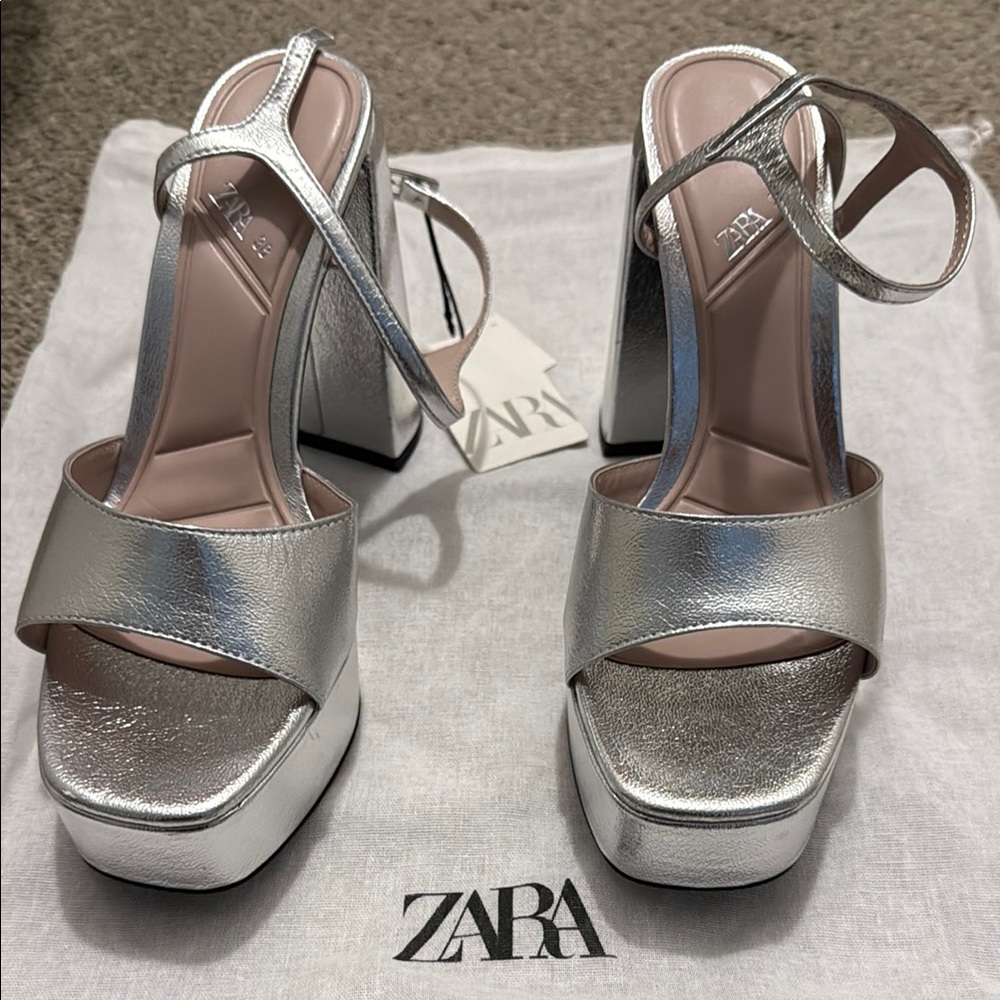Zara Silver Platform Sandals with Chunky Sole